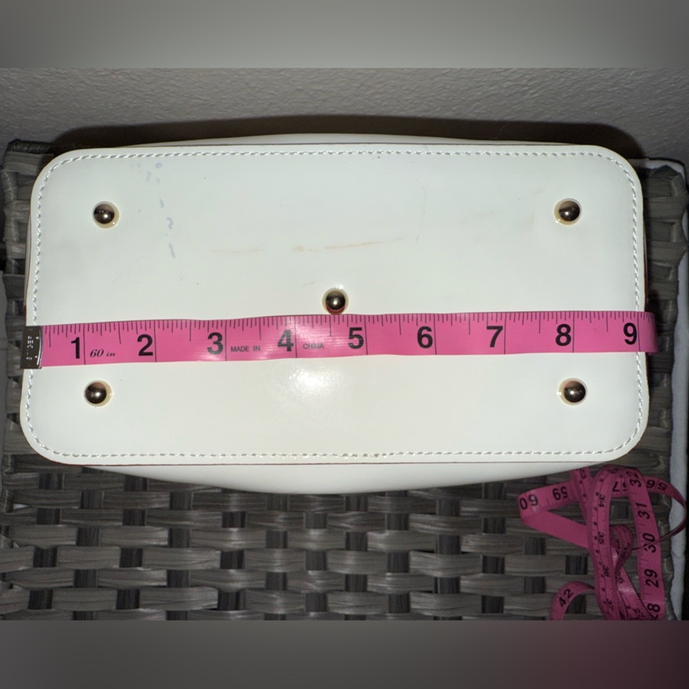 Dooney & Bourke Mini White Patent Leather Satchel Tote with Brown Leather Strap - Picture 14 of 17